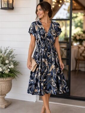 Reitman’s Abstract Print Smocked Waist Maxi Dress - L